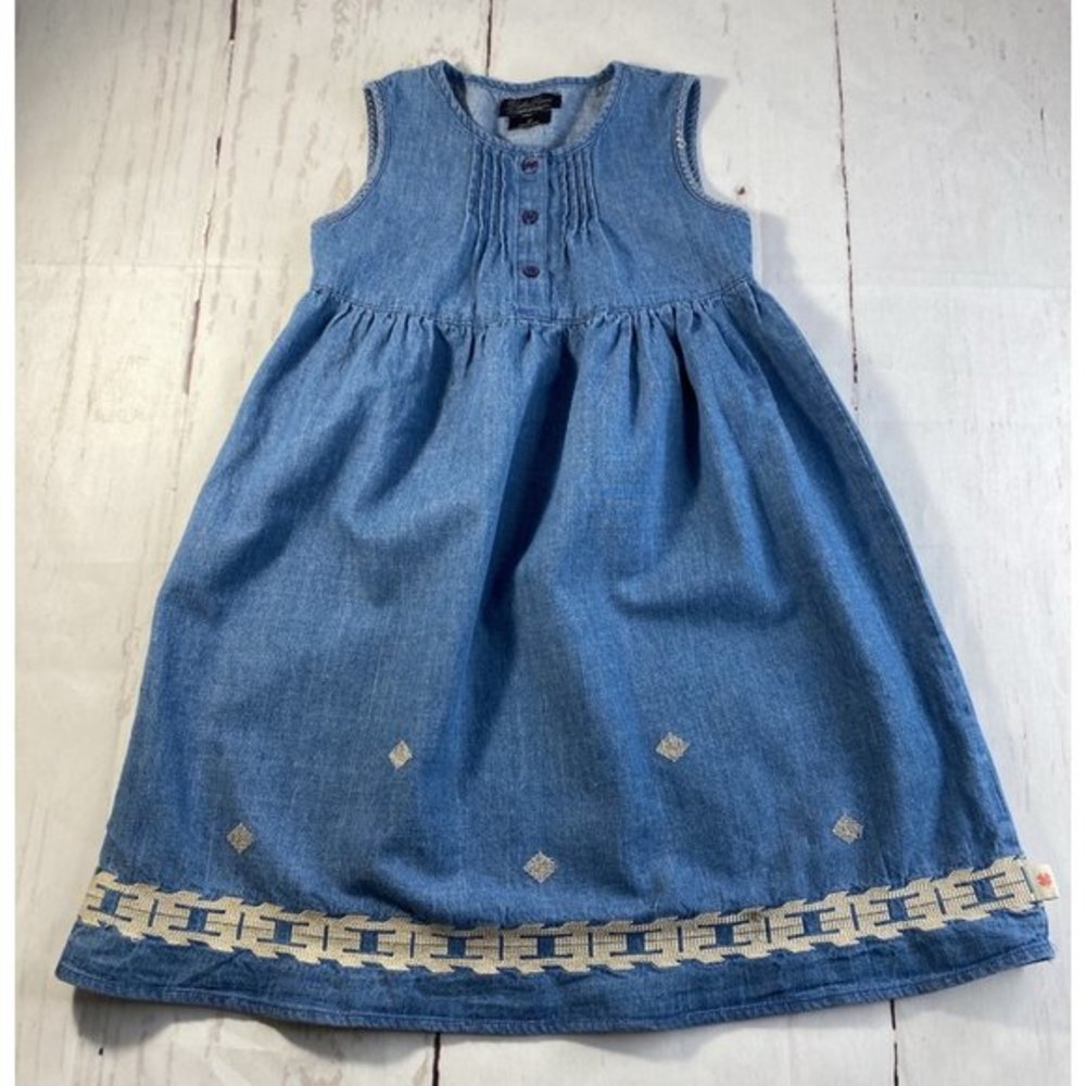 Lucky Brand Kids Girls' Size 6 Denim Blue Dress Sleeveless Embroidered